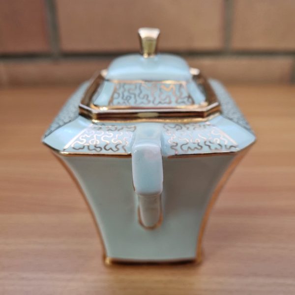 Elegant Vintage Sadler Cubed Sugar Bowl Mint/Teal w/Gold Trim - Image 2